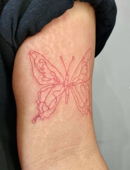 Red-Lined Butterfly Biceps Tattoo