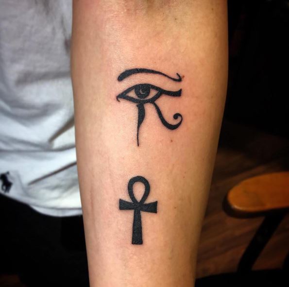 Small Ankh Eye of Horus Forearm Tattoo