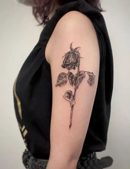 Black Work Dying Rose Arm Tattoo
