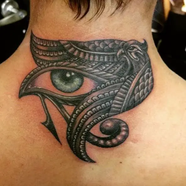 Bird and Eye of Horus Neck Tattoo