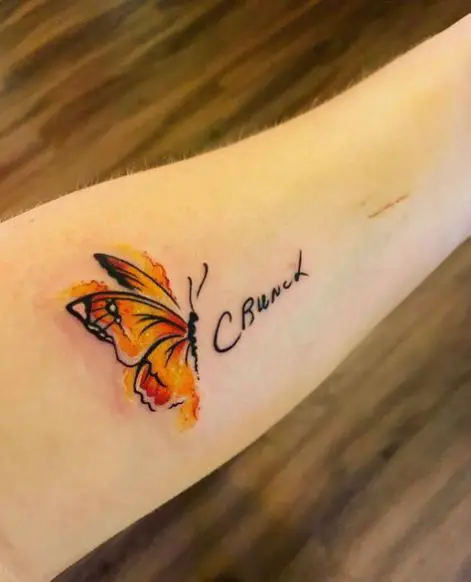 Colored Monarch Butterfly Forearm Tattoo