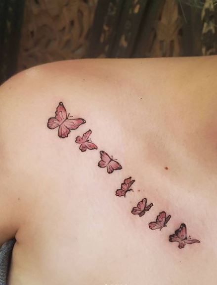 Small Red Butterflies Shoulder Tattoo