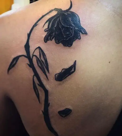Big Black Dying Rose Back Tattoo