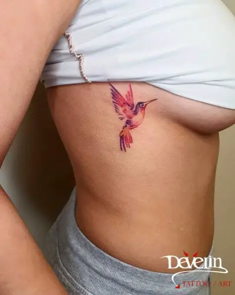 Hummingbird Tattoo on Ribs