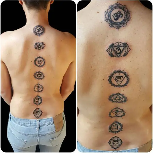 Chakra Symbols Spine Tattoo