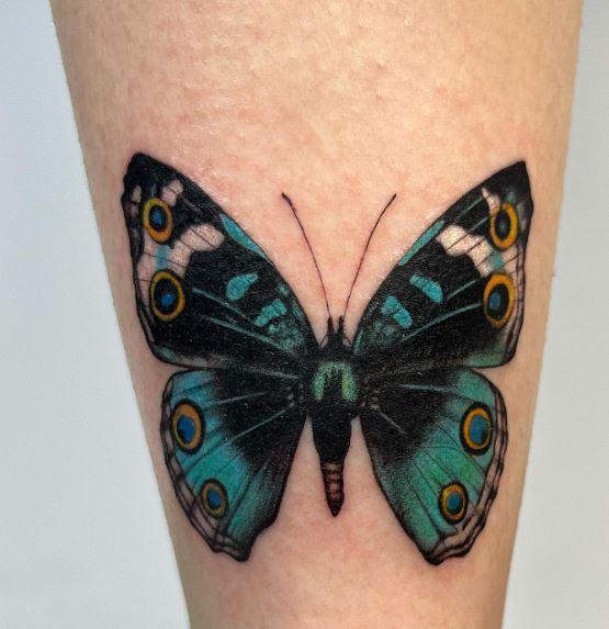 Black and Green Butterfly Leg Tattoo