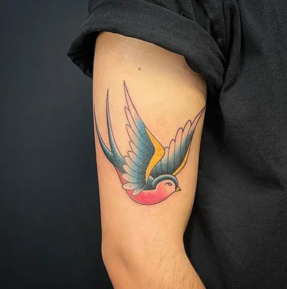 Traditional Sparrow Biceps Tattoo
