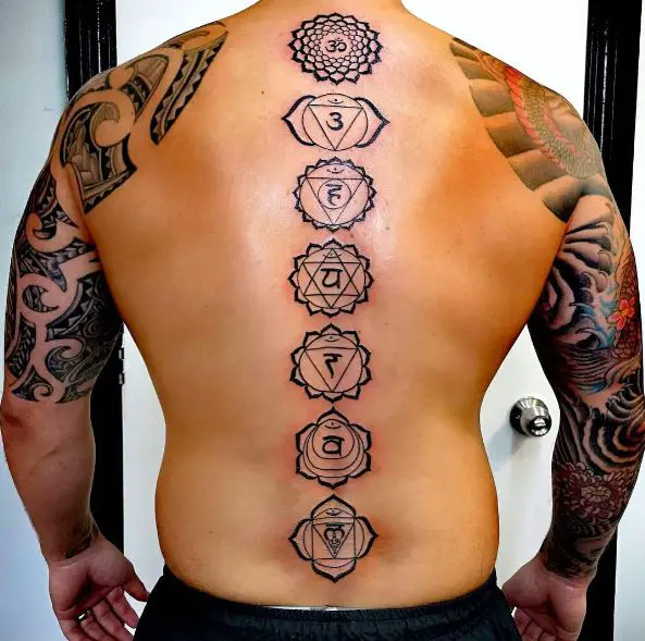 Chakra Symbols Spine Tattoo