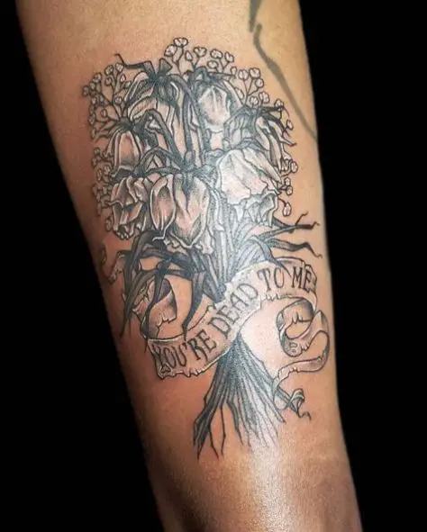 Bouquet of Dead Roses with Letters Arm Tattoo
