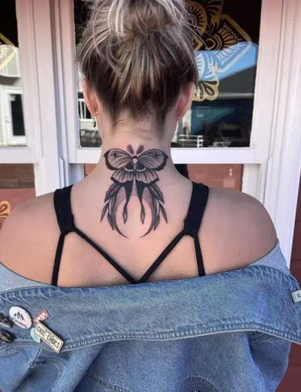 Black Luna Moth Neck Tattoo