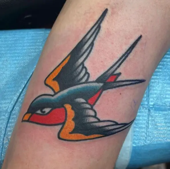 Colored Flying Sparrow Tattoo