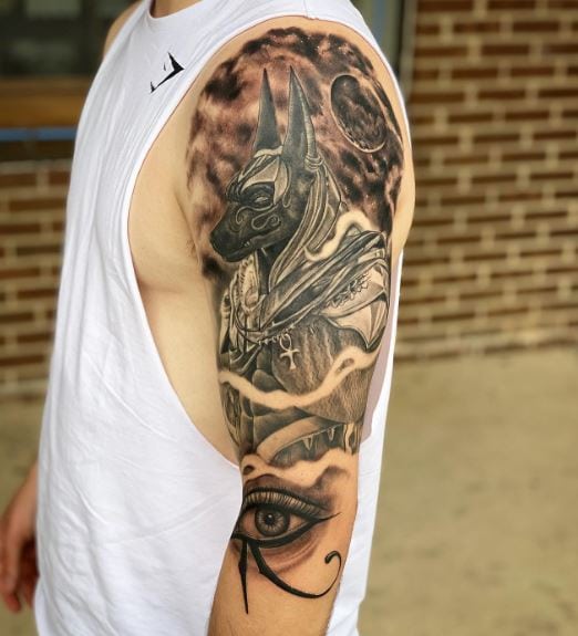 Anubis and Eye of Horus Sleeve Tattoo