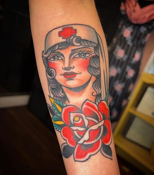 Nurse with Rose Tattoo