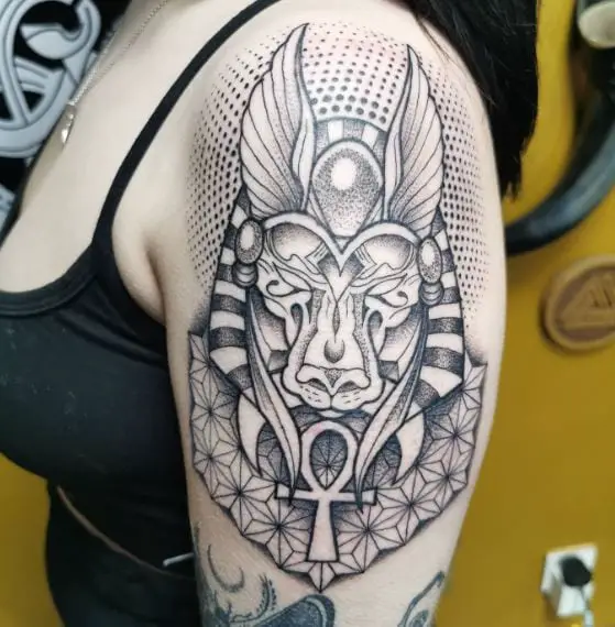 Anubis and Ankh Arm Tattoo