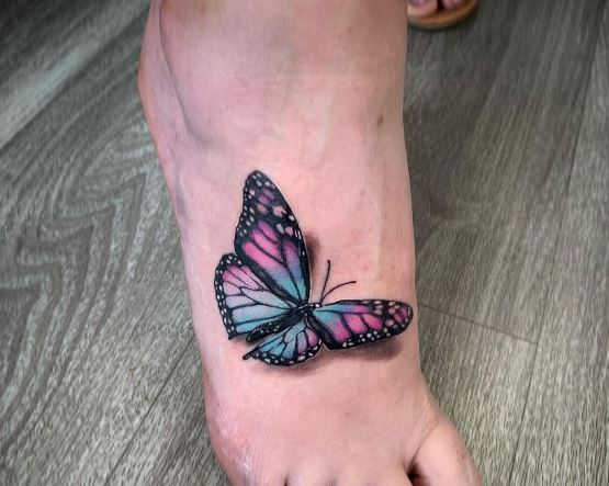 3D Butterfly Foot Tattoo