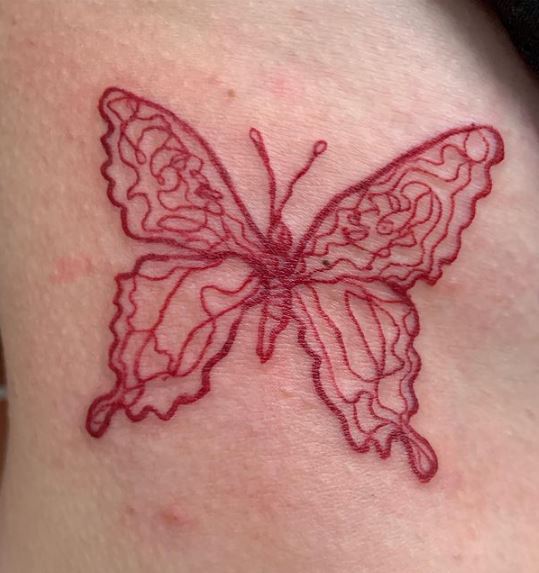 Thin Lines Red Butterfly Tattoo