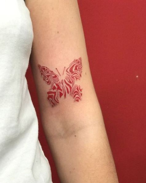 Red Butterfly Biceps Tattoo