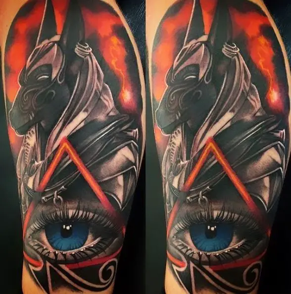 Colorful Anubis and Eye of Horus Tattoo