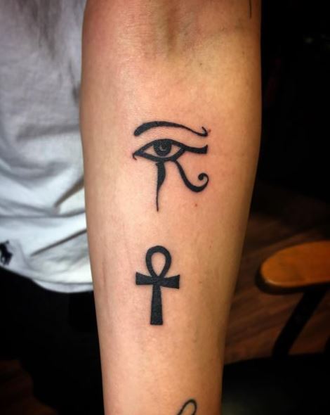 Small Ankh and Eye of Horus Forearm Tattoo