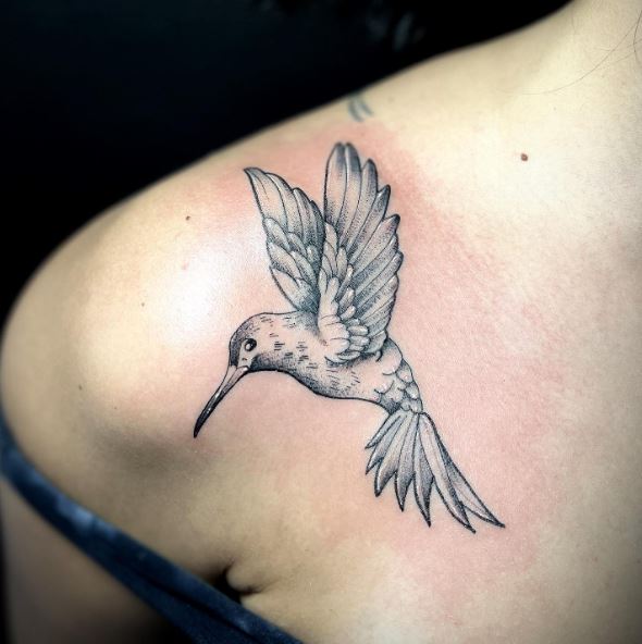 Pretty Hummingbird Shoulder Tattoo