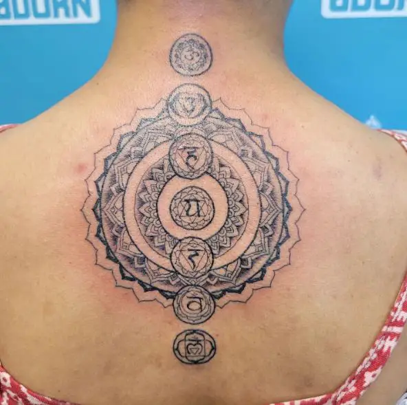 Mandala and Chakra Symbols Spine Tattoo