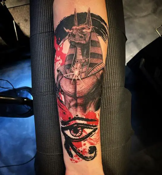 Dark Anubis with Bloody Eye of Horus Tattoo