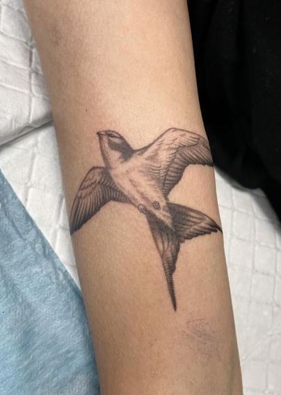 Grey Flying Swallow Biceps Tattoo