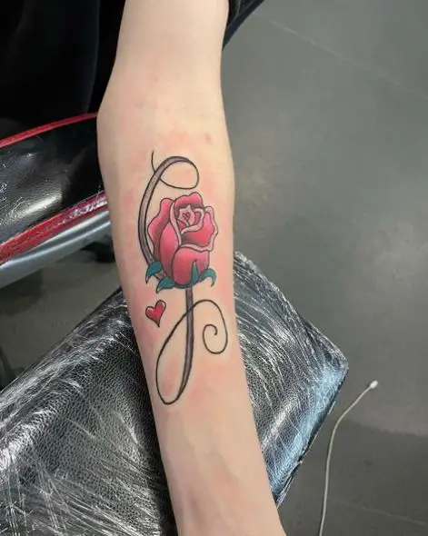 Red Rose and Hearth Arm Tattoo