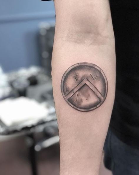 Small Spartan Shield Forearm Tattoo