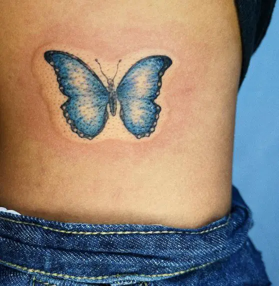 Blue Butterfly Ribs Tattoo