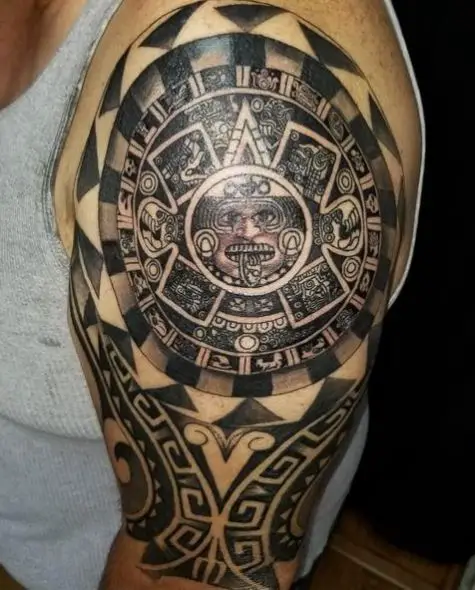 Mayan Calendar Half Sleeve Arm Tattoo