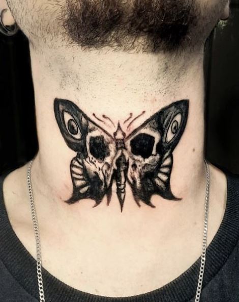 Black Moth Throat Tattoo