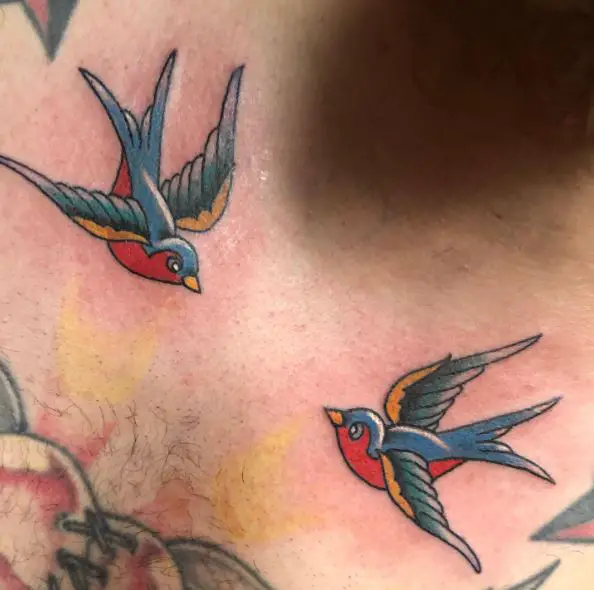 Two Sparrows Chest Tattoo
