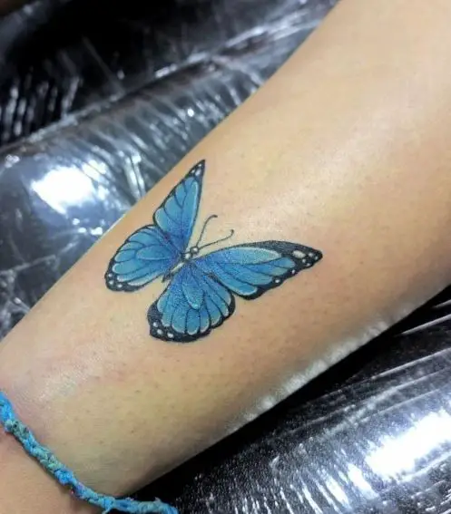 Cute Blue Butterfly Leg Tattoo