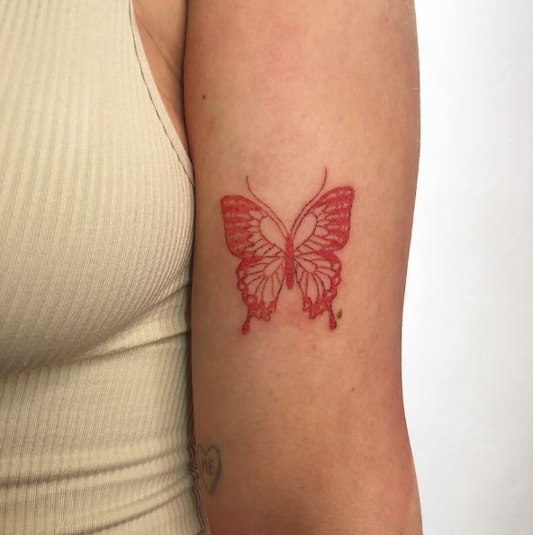 Red Monarch Butterfly Biceps Tattoo