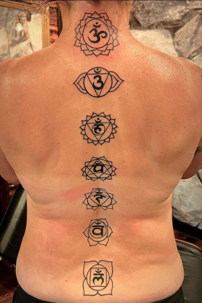 Chakra Symbols Spine Tattoo