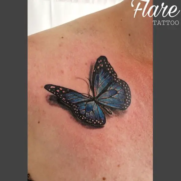 3D Blue Butterfly Shoulder Tattoo