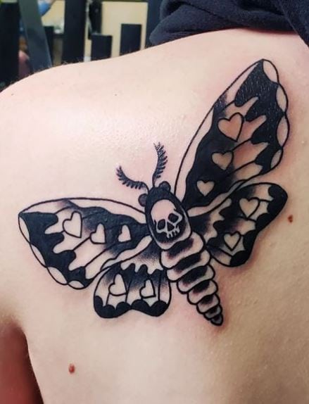 Black Skull Head Moth Shoulder Tattoo