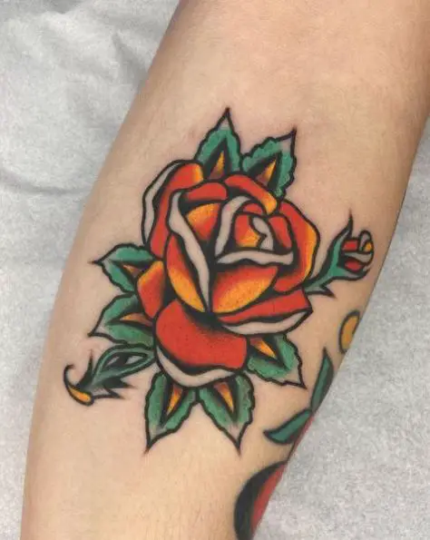 Blooming Orange Rose Tattoo