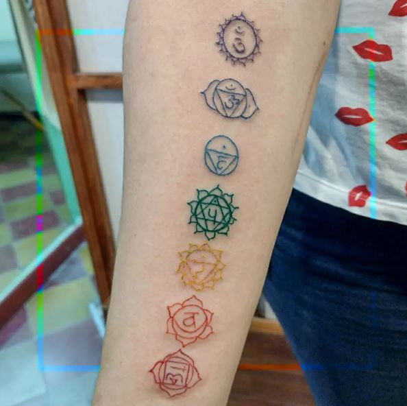 Colored Chakra Symbols Forearm Tattoo