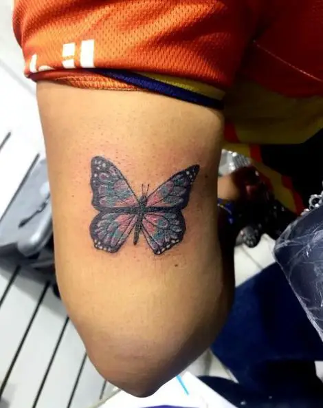 Blue and Pink Butterfly Arm Tattoo