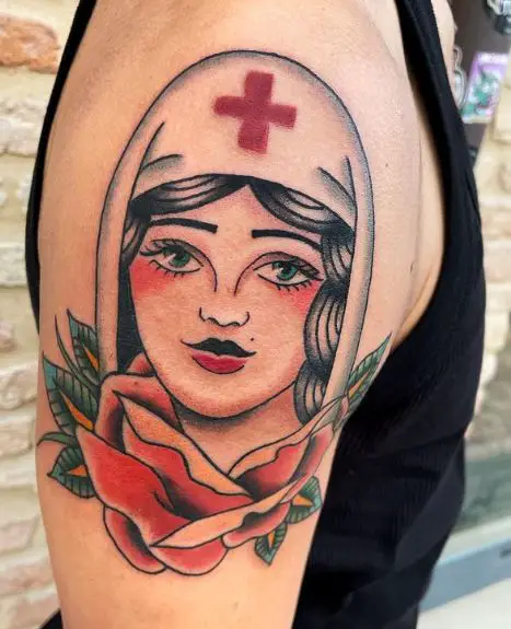 Colored Black Hair Nurse Tattoo
