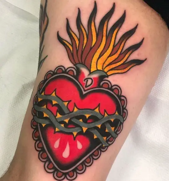 Colorful Sacred Heart Tattoo