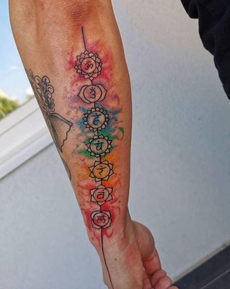 Colored Chakra Symbols Forearm Tattoo