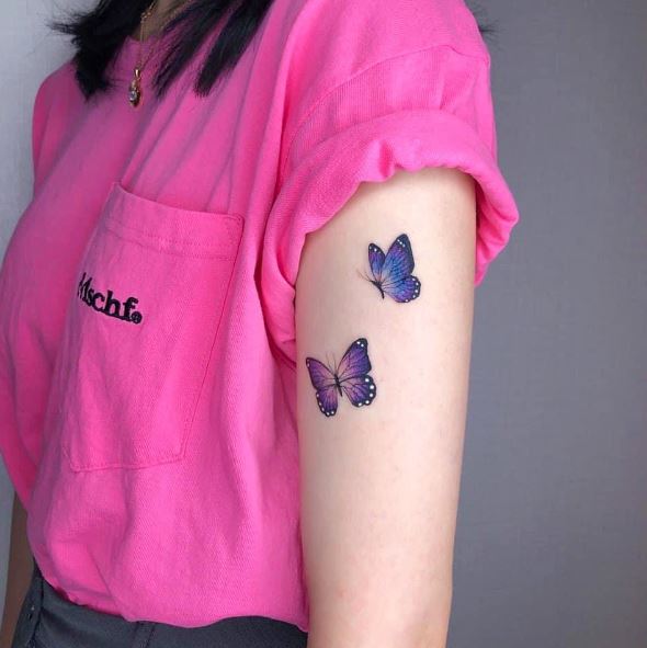 Small Butterflies Biceps Tattoo