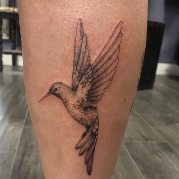 Big Grey Hummingbird Tattoo on Leg