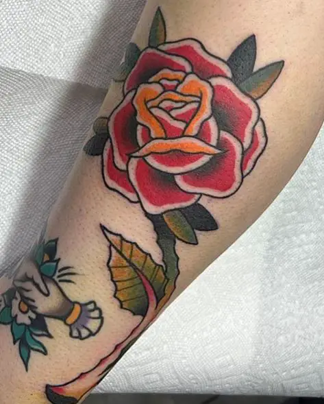 Shaking Hands and Branch of Red Rose Tattoo