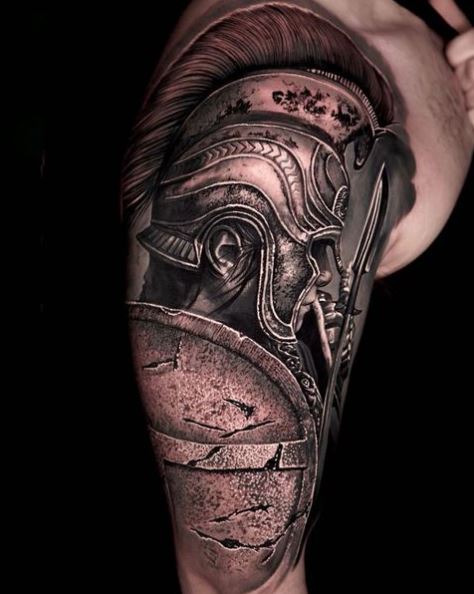 Spartan Warrior with Shield and Spear Arm Tattoo