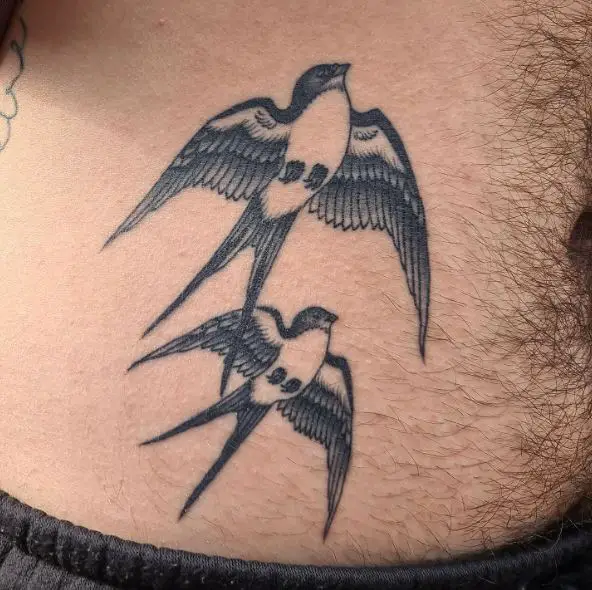 Flying Sparrows Belly Tattoo