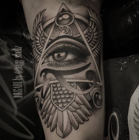 Black & Grey Realistic Eye of Horus Biceps Tattoo